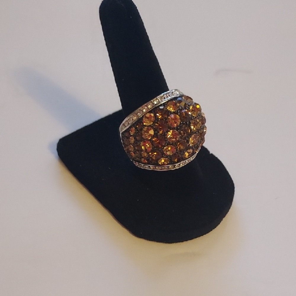 Parklane Gold Faux Topaz Silver And Rhinestone Dome Ring Cocktail Ring Size 7